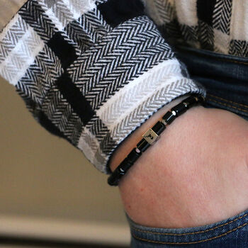 Men's Stag Bead Adjustable Black Agate Bracelet, 2 of 4