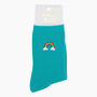 Women's Embroidered Socks Turquoise Rainbow, thumbnail 4 of 4
