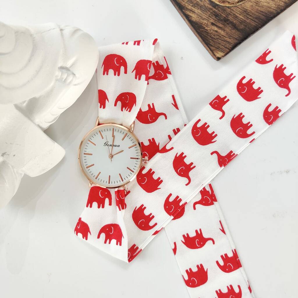 Red Elephant Changeable Women Cotton Strap Wrist Watch, 1 of 10