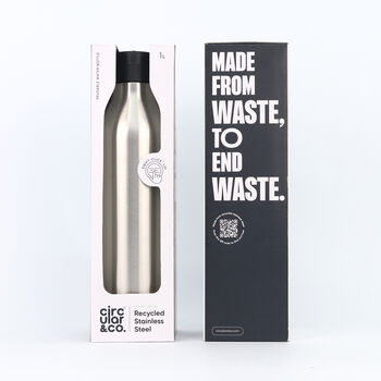 Circular And Co One L Stainless Steel Water Bottle Uncoated Black, 2 of 8