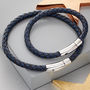 Daddy And Me Silver And Navy Leather Bracelet Set, thumbnail 1 of 3