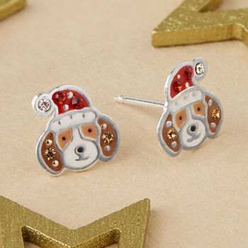 Sterling Silver Christmas Dogs Stud Earrings, 2 of 3
