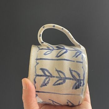 Big Huggable Mug With Blue And White Abstract Floral Hand Painted Design, 10 of 12