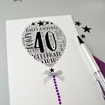 40th Happy Birthday Balloon Sparkle Card, 5 of 12