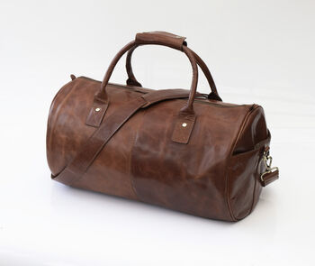 Personalised Barrel Style Brown Leather Holdall Unisex, 6 of 12