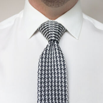 Men's Square End Houndstooth Design Knitted Tie | Dark Grey, 3 of 3