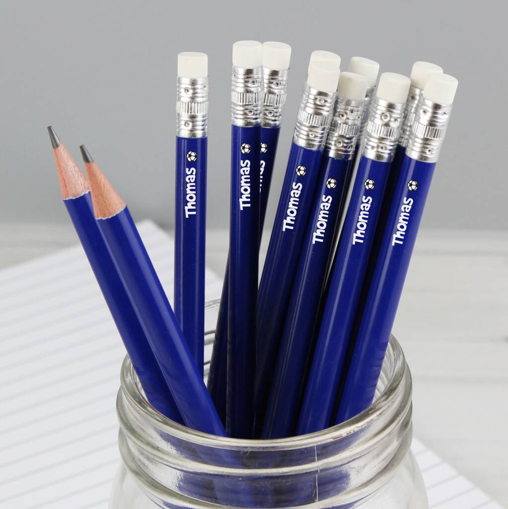 Personalised Football Motif Blue Pencils, 1 of 2