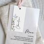 Periwinkle Vellum Wedding Menu Cards With Guest Name Tags And Ribbon, thumbnail 2 of 7