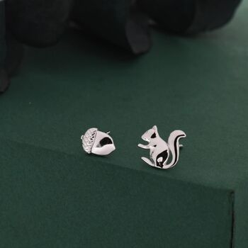 Mismatched Squirrel And Acorn Stud Earrings In Sterling Silver, 4 of 9