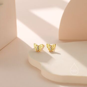 Sterling Silver Tiny Butterfly Stud Earrings, 3 of 11