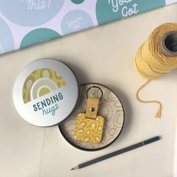 Personalised Yellow Mirror Keyring And Uplifting Note, 5 of 5