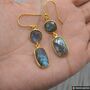 Labradorite Earrings: Gold Plated Silver, Dangle Drop, thumbnail 4 of 5