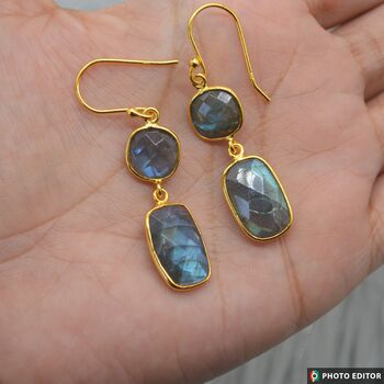Labradorite Earrings: Gold Plated Silver, Dangle Drop, 4 of 5