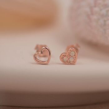 Opal Heart And Open Heart Mismatched Stud Earrings, 4 of 11