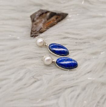 Lapis Lazuli And Pearl Sterling Silver Earrings, 8 of 9