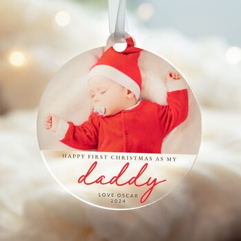 Personalised Baby's First Christmas Bauble With Photo, 4 of 6