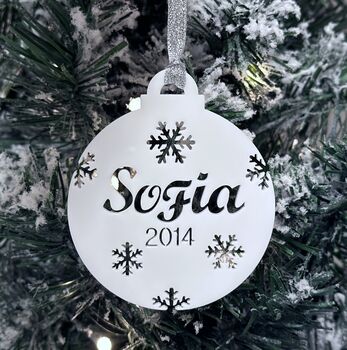 Personalised Christmas Bauble With Snowflakes And Date, 2 of 6