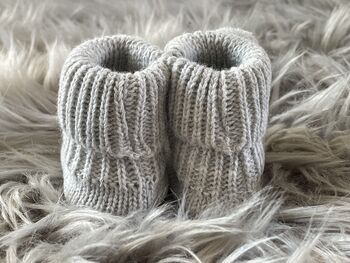 Grey Knitted Baby Booties With Pom Pom, 5 of 8