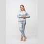 Beige Stripe Satin Women's Silk Sleepwear Pyjama Set, thumbnail 5 of 12