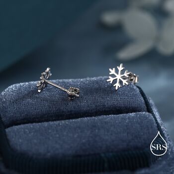 Sterling Silver Dainty Snowflake Stud Earrings, 4 of 12