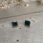 Green Blue Gold Detail Crackle Glaze Square Studs, thumbnail 7 of 10