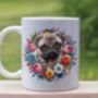 Personalised Pug Summer Floral Dog Wreath Cushion And Mug Gift Bundle, thumbnail 2 of 4