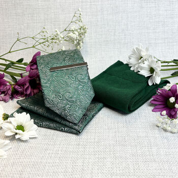 Dark Green Paisley Wedding Tie Set, 2 of 4