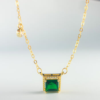 Gold Colour Sterling Silver Green Crystal Pendant Necklace, 3 of 6