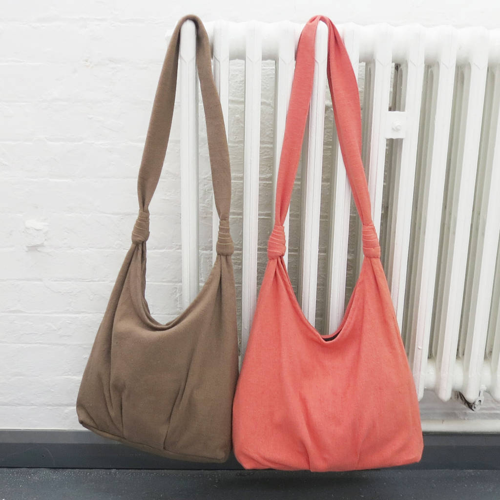 fairtrade cotton shoulder bag with zip closure by aura que