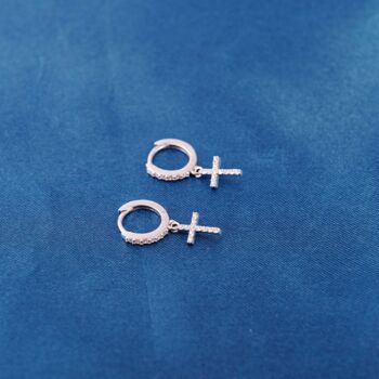 Cross Hoop Earrings Gold Paved Cross Earrings Dainty Hoop Earrings, 3 of 8
