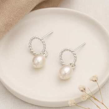 Sterling Silver White Freshwater Pearl Stud Drop Earrings – 8mm, 2 of 7