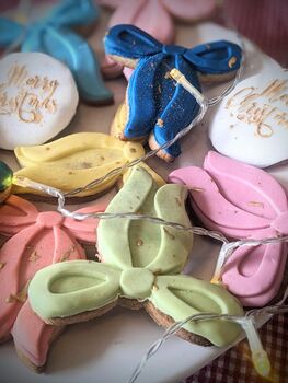 Hand Iced Personalised Multi Coloured Christmas Bows Biscuit Gift Box, 2 of 8