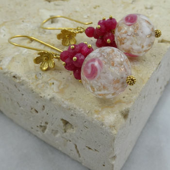 Murano Venetian Glass And Ruby Gold Earrings, 2 of 4