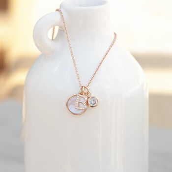 Mother Of Pearl And Crystal Initial Necklace, 2 of 10