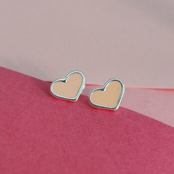 Sterling Silver 925 Pink Love Heart Ear Stud Earrings, 2 of 8