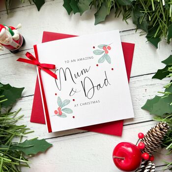 Mum And Dad Mistletoe Christmas Card, Customisable, 8 of 9