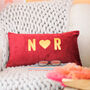 Personalised Initials Heart Velvet Cushion Couples Gift, thumbnail 1 of 5