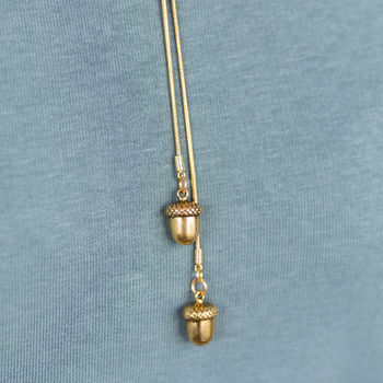 Gold Plated Acorns Long Lariat Necklace, 3 of 5