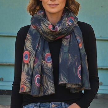 Peacock Feather Print Scarf, 2 of 6