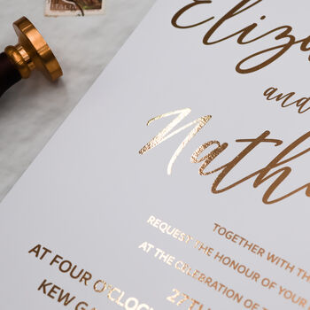 Gold Foil Calligraphy Wedding Invitation, 3 of 7