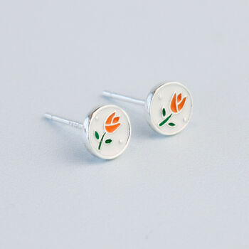 Sterling Silver Tulip Circle Stud Earrings, 3 of 6