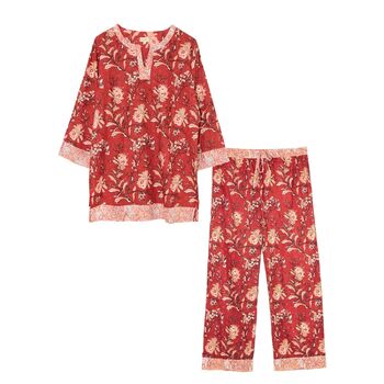 Indian Cotton Red Rubra Print Pyjama Set, 4 of 7