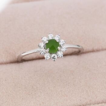 Genuine Jade Stone Halo Ring In Sterling Silver, 5 of 11