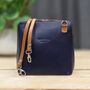 Leather Cross Body Handbag In Navy Blue And Tan, thumbnail 3 of 3