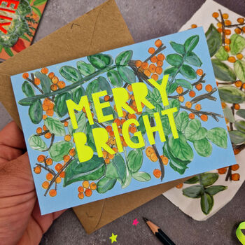 Merry Bright Neon Floral Papercut Christmas Card, 3 of 9