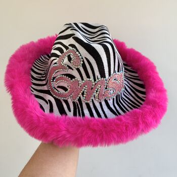 Personalised Fur Trim Zebra Print Cowboy Hat, 4 of 4