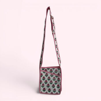 Mini Cross Body Bag | White, Pink And Green Mini Flower, 5 of 5