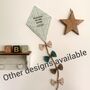 Hello World My Name Is, Hanging Fabric Kite, Pastel Blue Velour Fabric Wall Decor With Four Fabric Bows, Baby Shower Gift, Birth Announcement, thumbnail 3 of 9