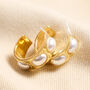 Chunky Oval Pearl Hoop Earrings In Gold, thumbnail 1 of 4