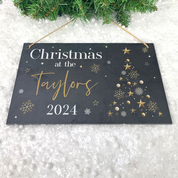 Personalised Festive Gold Slate Hanging Sign 25 X 15cm, 5 of 6